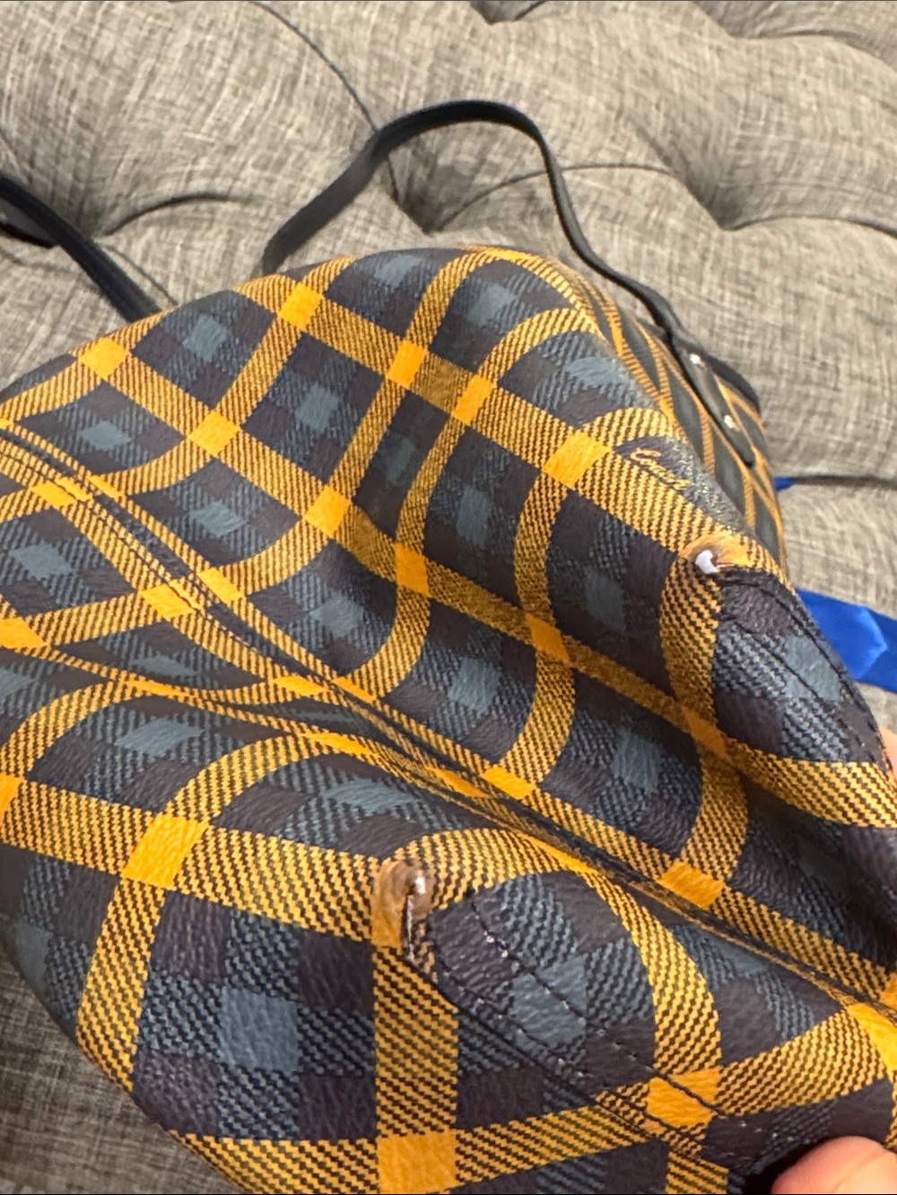 Coach Bag Reversible Plaid Checkered Yellow Blue City Tote with Removable Pouch - Picture 17 of 17